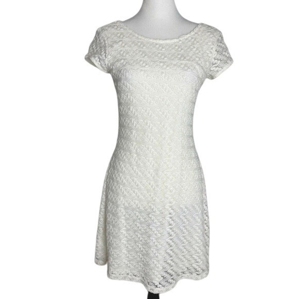 Apt. 9 Textured Lace Fit And Flare Scoop Back Ivory White Womens Size S